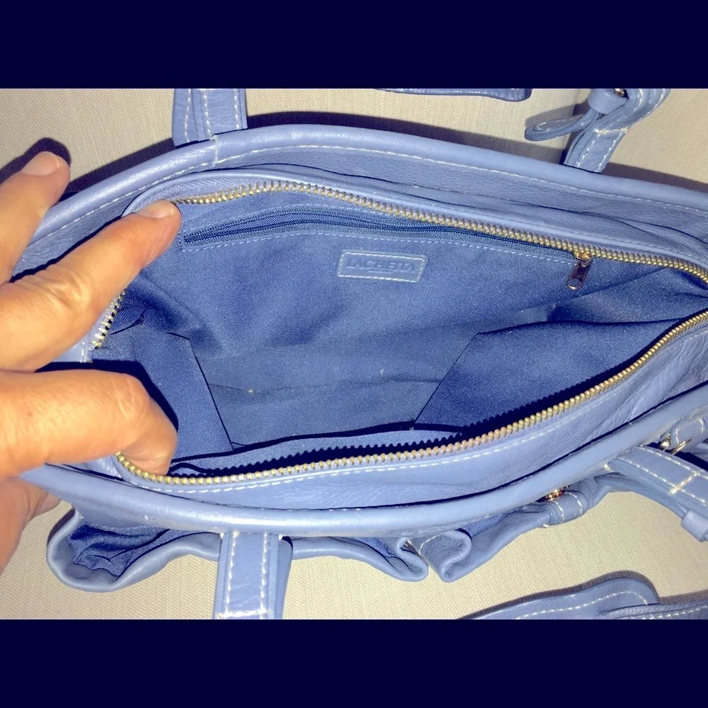 Blue Leather Hobobag with Dual Front Pockets